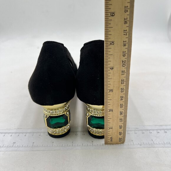 FSJ Women Bridal Pointed Toe Chunky Block Low Heel Crystal Pumps ,Black Mesh - Picture 5 of 8